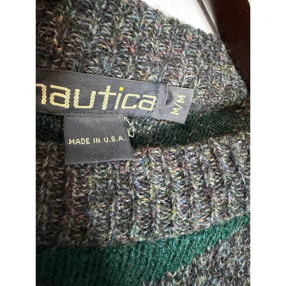 Nautica Vinatge Men’s M Wool Sweater Green Print Made in USA - Picture 5 of 9